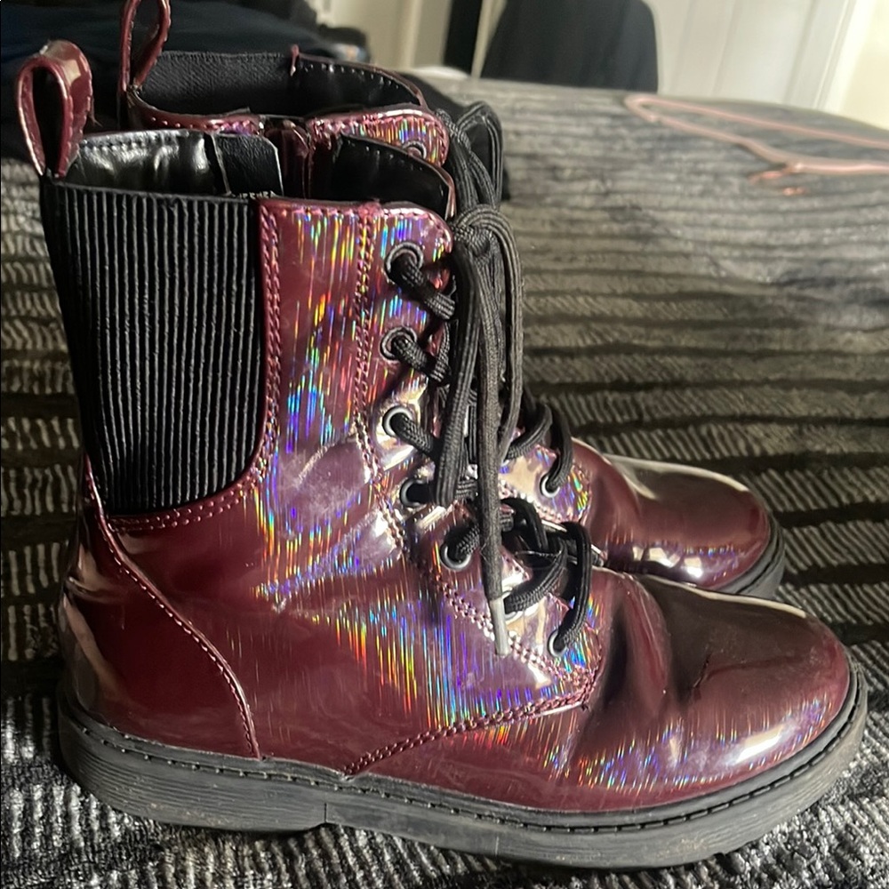 Art Class Red and Black Combat Boots with Glossy Finish